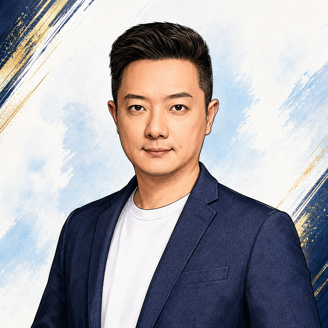 Comic-style executive portrait representing Alfred