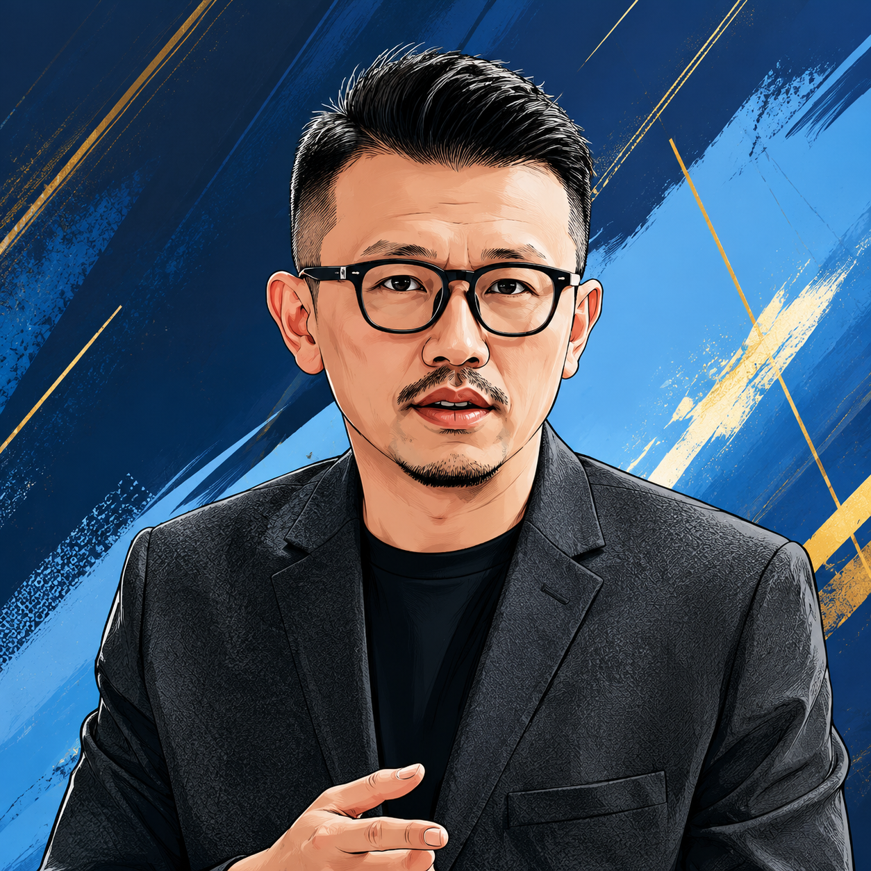 Comic-style executive portrait representing Marcus
